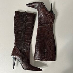 Via Spiga | boots | leather brown crocs embossed, knee-high